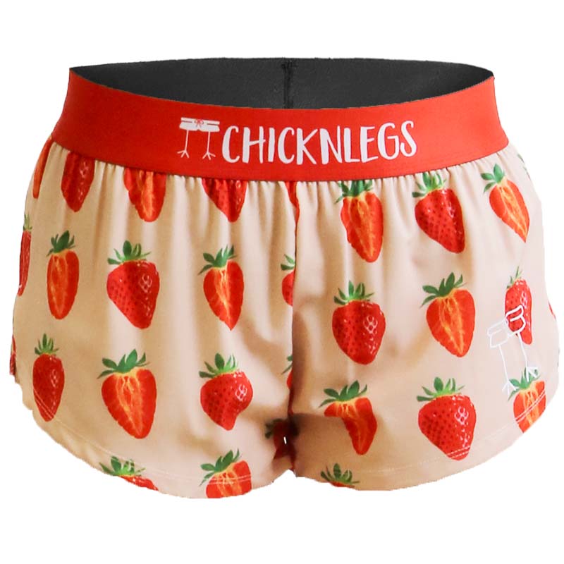 Women's 1.5 inch Strawberry Szn split running shorts from ChicknLegs.