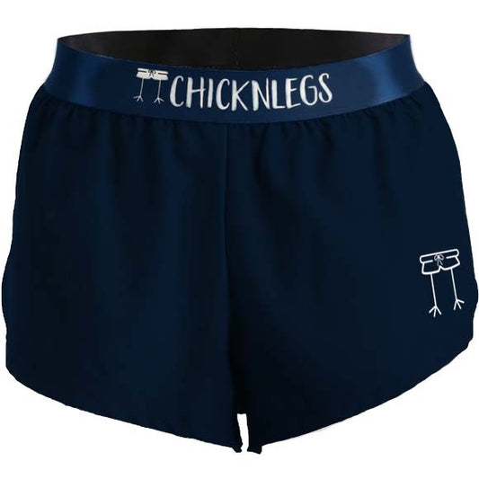 The ChicknLegs men's 2 inch navy blue split running shorts.