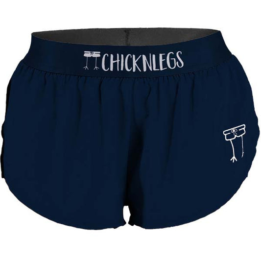 The ChicknLegs women's navy blue 1.5 inch split running shorts.