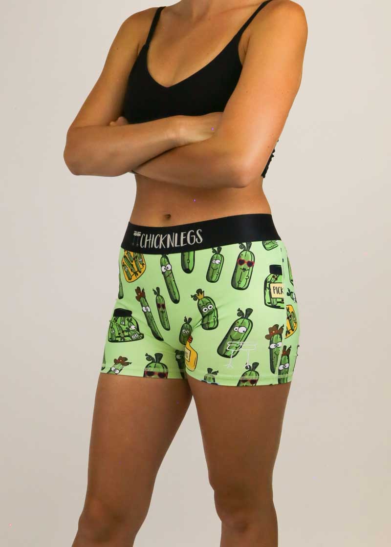 Side front view of the pickle compression shorts from ChicknLegs.
