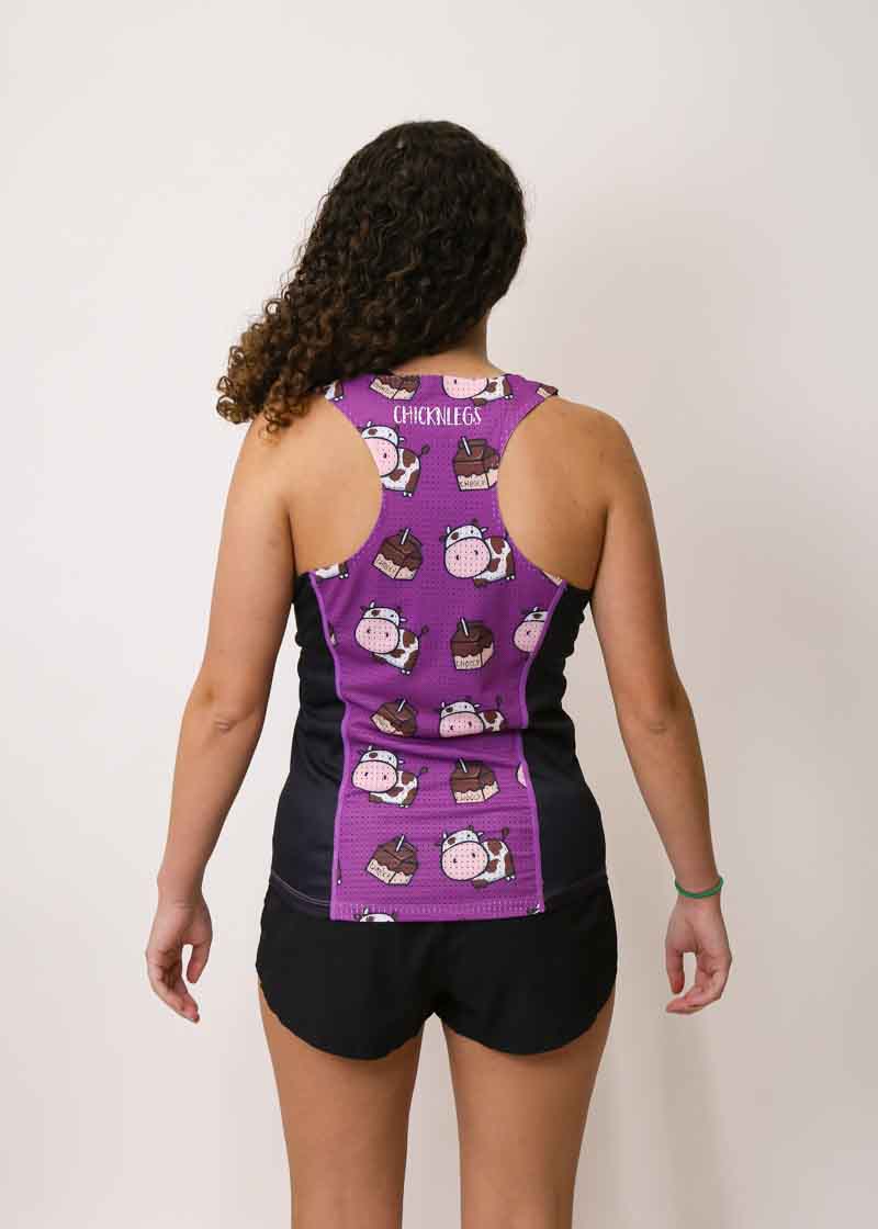 Back view of the women's choccy cows running singlet from ChicknLegs.