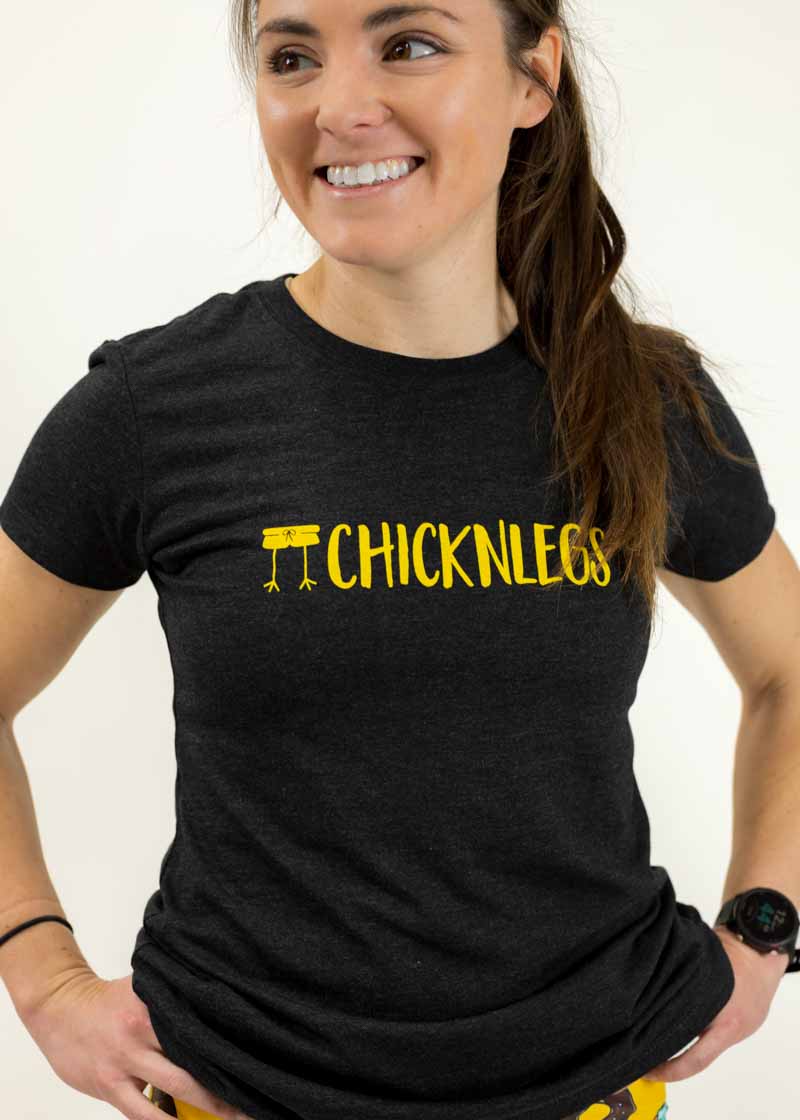 Closeup view of the women's black performance tri-blend tee.