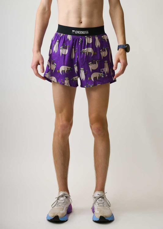 Front view of the men's 4 inch half split sloth running shorts.