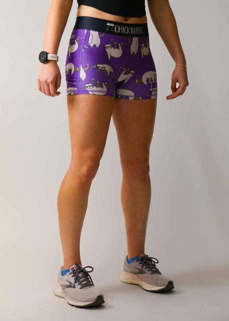 Side view of the women's 3 inch compression sloth shorts from ChicknLegs.