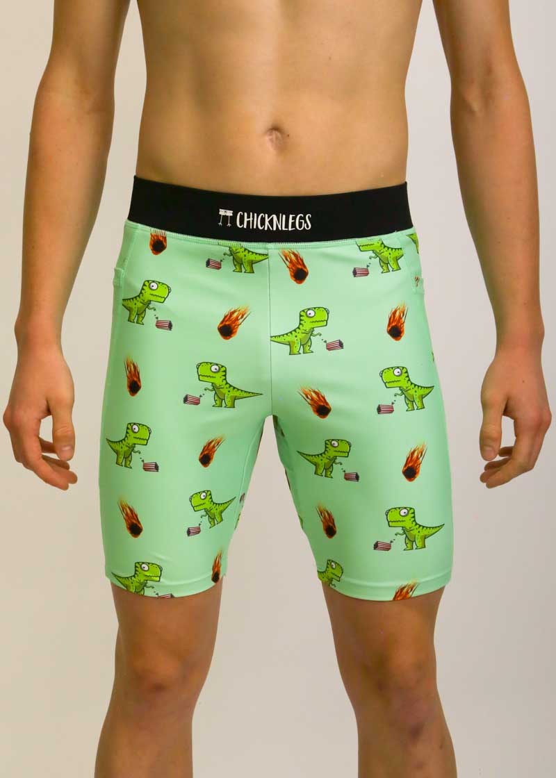 Front closeup of the men's 8 inch dino compression half tights.
