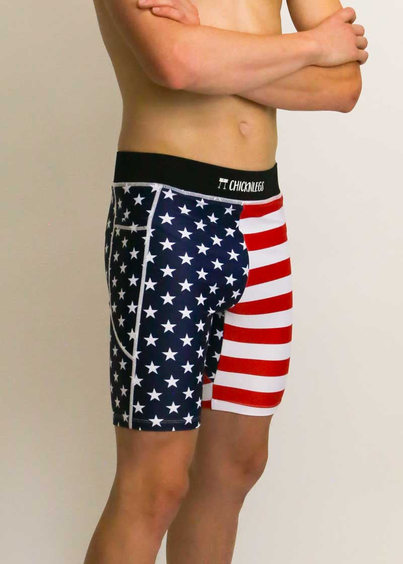 Side view of the ChicknLegs USA half tights.