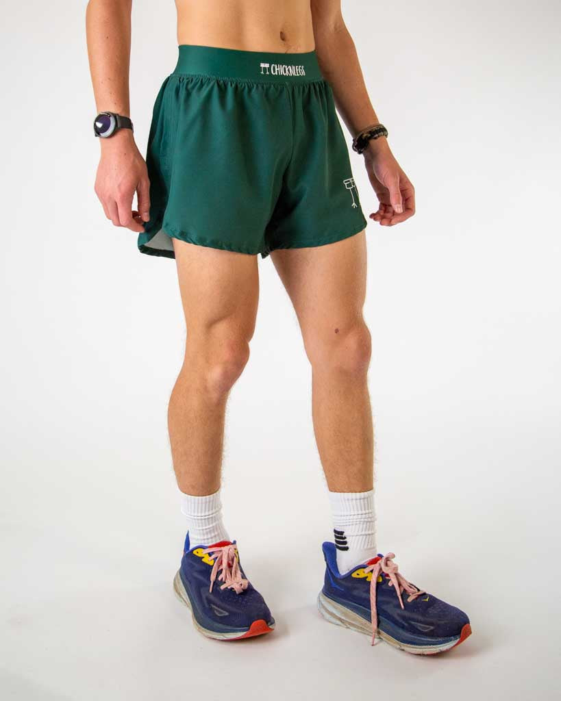 Right side view of ChicknLegs men’s 4-inch solid forest green color and matching forest green waistband.