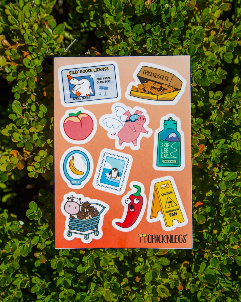 Image of the Red sticker pack featuring 10 fun cartoon ChicknLeg characters from their shorts series and or design.