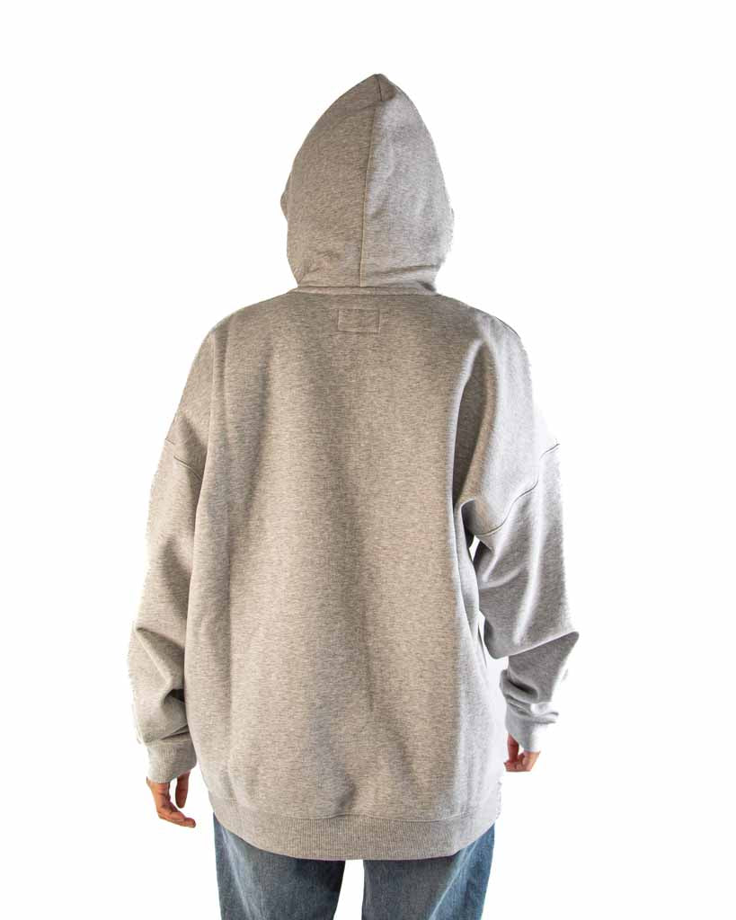 Back view of ChicknLegs Varsity Oversized Unisex Hoodie showcasing the loose unisex fit and midweight fabric suitable for everyday wear.