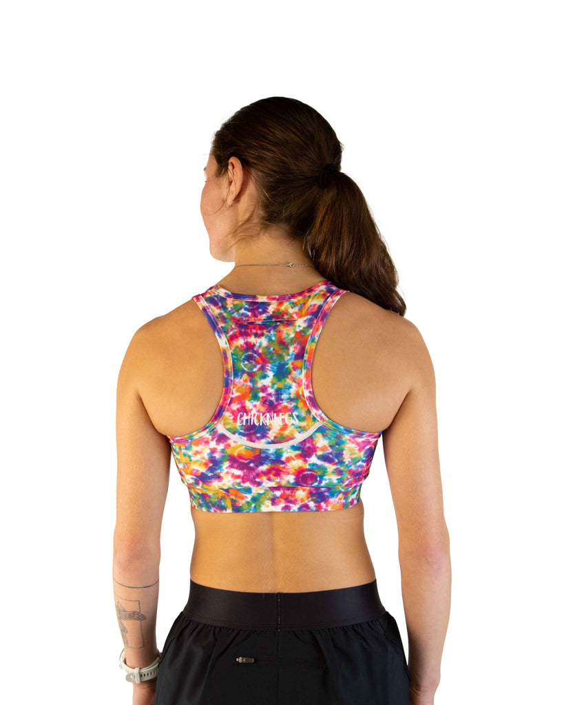 Back view of ChicknLegs Women’s OG Sports Bra showcasing the seamless phone pocket and lightweight, breathable fabric for performance and convenience.