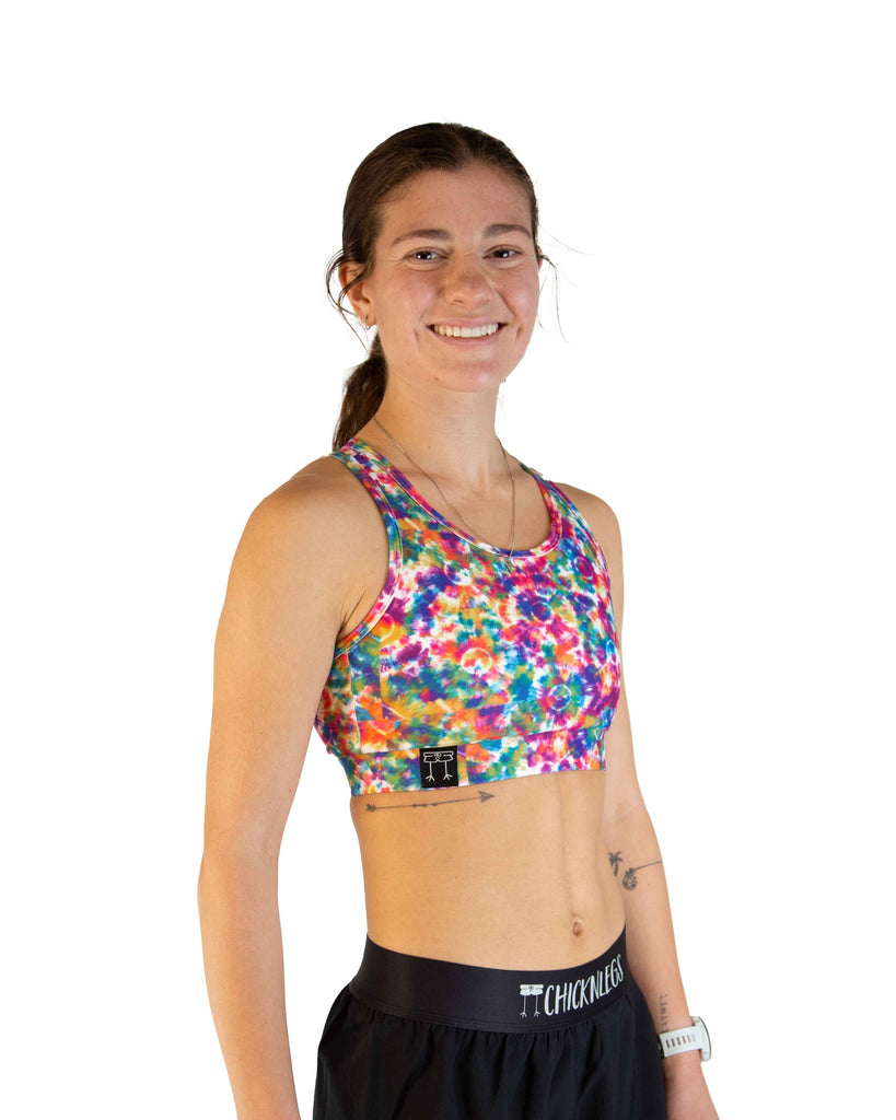 Right side view of ChicknLegs Women’s OG Sports Bra highlighting the pad-accessible design and seamless construction for comfort during runs.