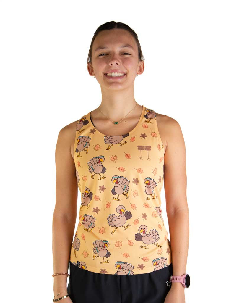 Front view of ChicknLegs Performance Running Singlet made with lightweight fabric, shown in a fitted athletic cut with seamless neck and arm holes for comfort.