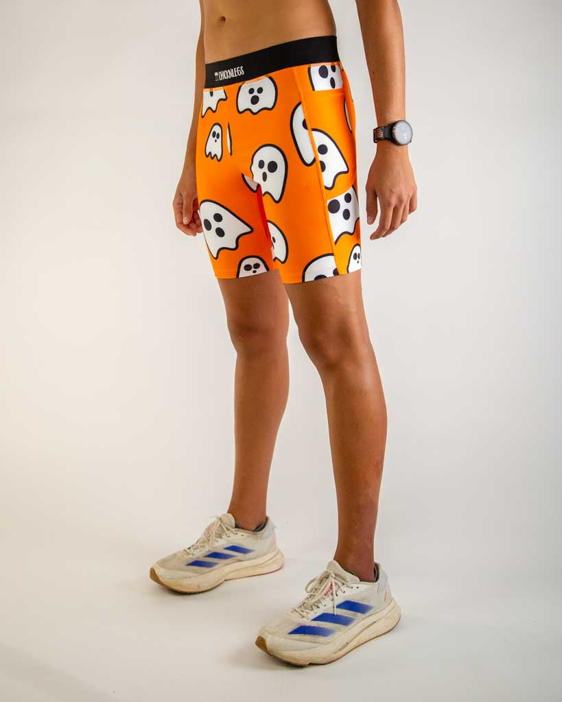 Left side view of ChicknLegs Men’s 8-inch Half Tights showing the streamlined fit, side pocket for essentials, and lightweight stretch fabric designed for performance.