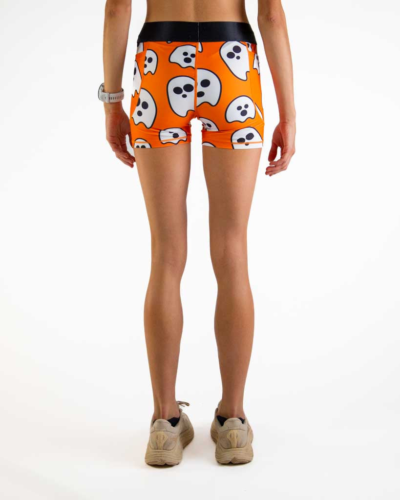 Back view of ChicknLegs Women’s 3-inch compression shorts showcasing the smooth, body-hugging fit and wide waistband that provides stability and comfort.