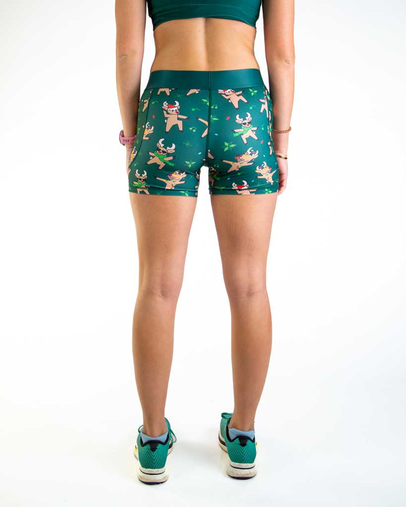 Back view of ChicknLegs Women’s 3-inch compression shorts showcasing the smooth, body-hugging fit and wide waistband that provides stability and comfort.