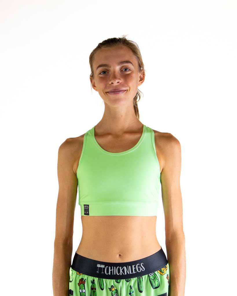 Front view of ChicknLegs Women’s OG Sports Bra featuring lightweight fabric perfect for training and racing, with a sleek, supportive fit.