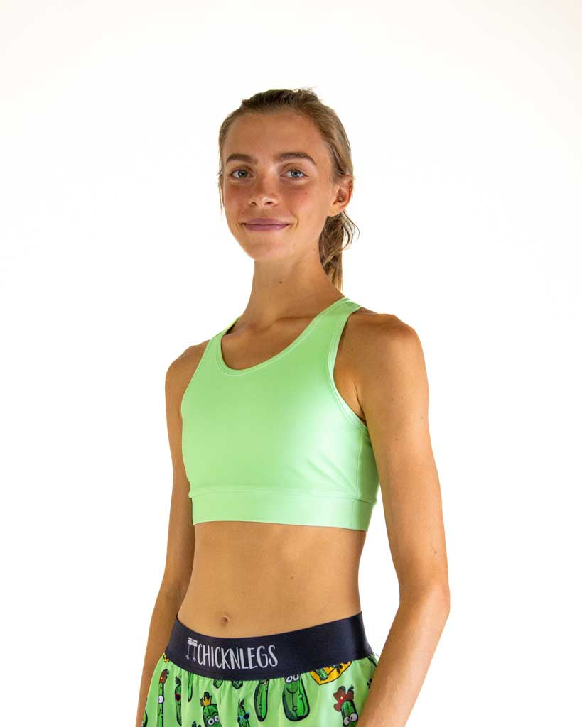 Left side view of ChicknLegs Women’s OG Sports Bra showing the smooth, streamlined silhouette and lightweight performance material.