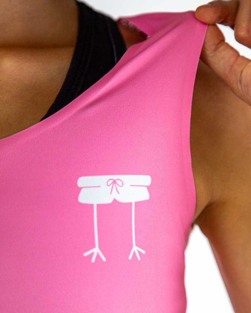Close-up detail of ChicknLegs Women’s PWR Crop Top fabric, showing the seamless stitching, and smooth lightweight material.