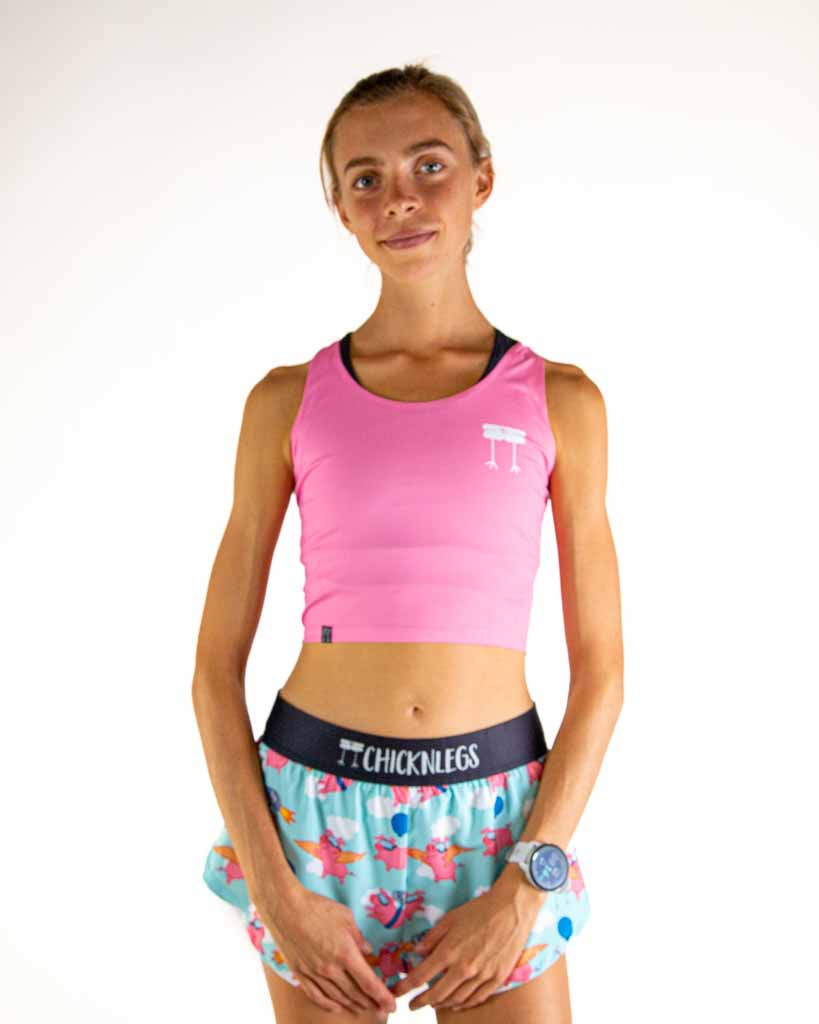 Front view of ChicknLegs Women’s PWR Crop Top featuring lightweight performance fabric, unlined and unpadded design, and a cropped fit that sits above the natural waist.