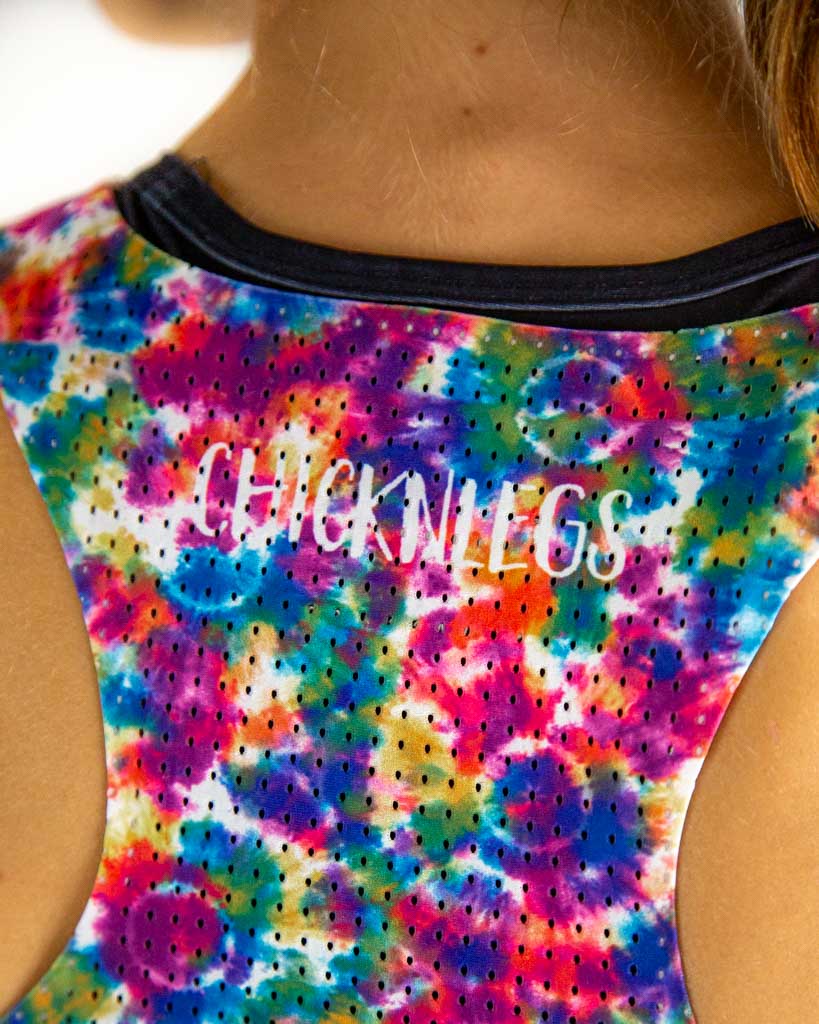 Close-up detail of ChicknLegs Women’s PWR Crop Top fabric, showing the mesh back texture, seamless stitching, and smooth lightweight material.