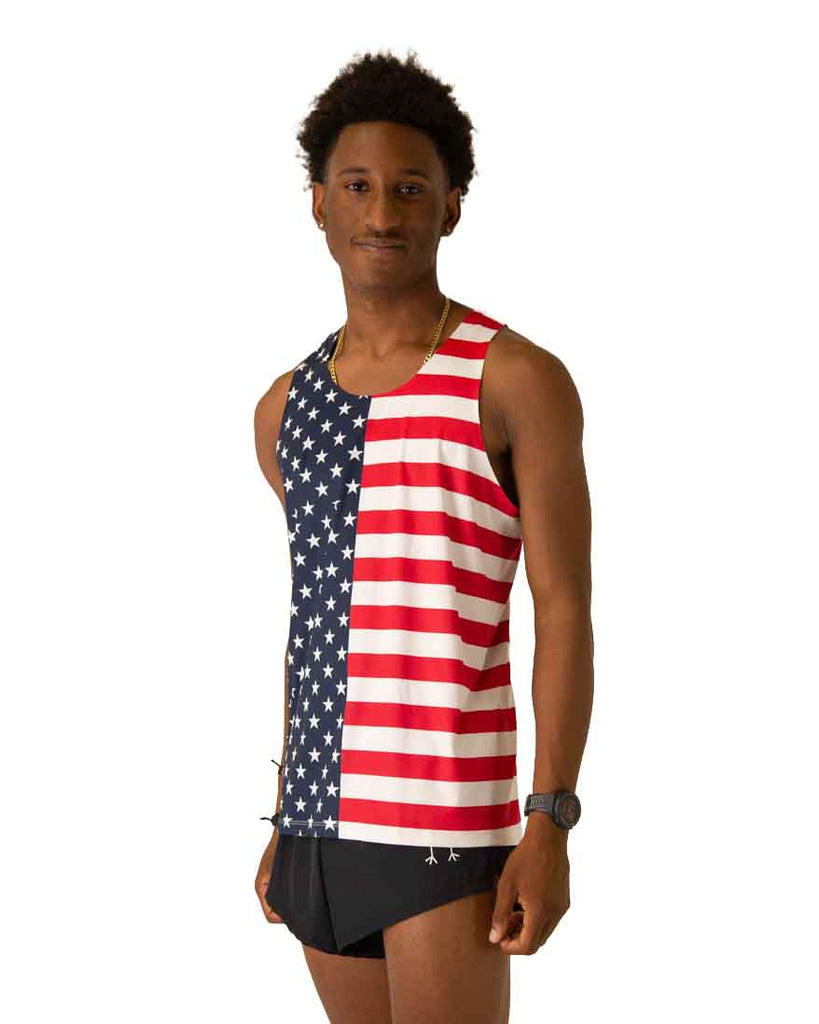 Left side view of ChicknLegs Performance Running Singlet highlighting the smooth, chafe-free seams and lightweight material for optimal movement.