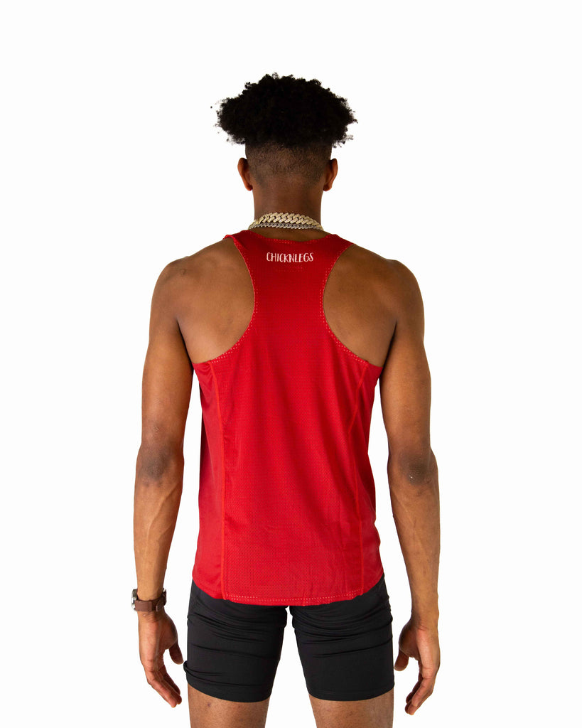 Back view of ChicknLegs Performance Running Singlet showcasing the breathable mesh back panel designed for ventilation during intense runs.