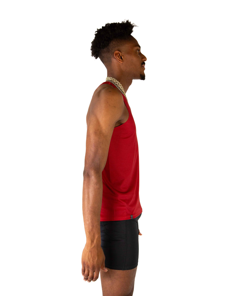 Right side view of ChicknLegs Performance Running Singlet featuring the breathable, quick-dry fabric and seamless arm opening for a smooth fit.