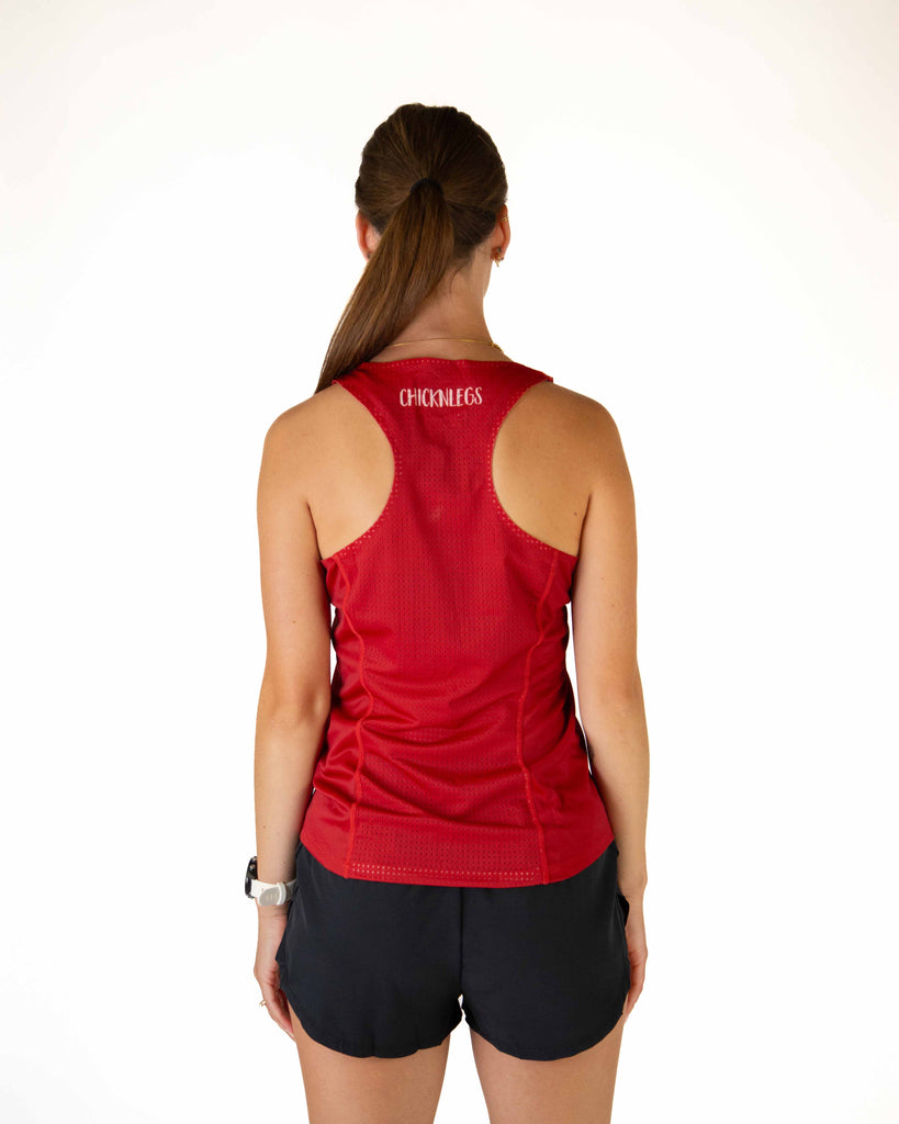 Back view of ChicknLegs Performance Running Singlet showcasing the breathable mesh back panel designed for ventilation during intense runs.