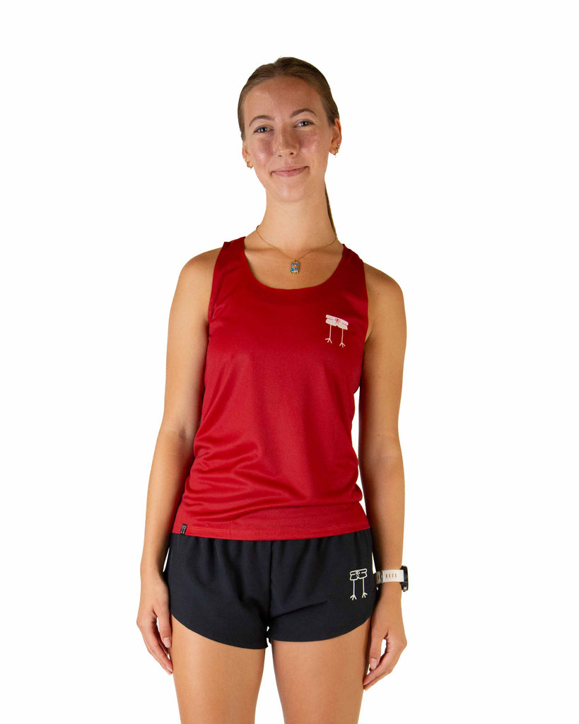 Front view of ChicknLegs Performance Running Singlet made with lightweight fabric, shown in a fitted athletic cut with seamless neck and arm holes for comfort.