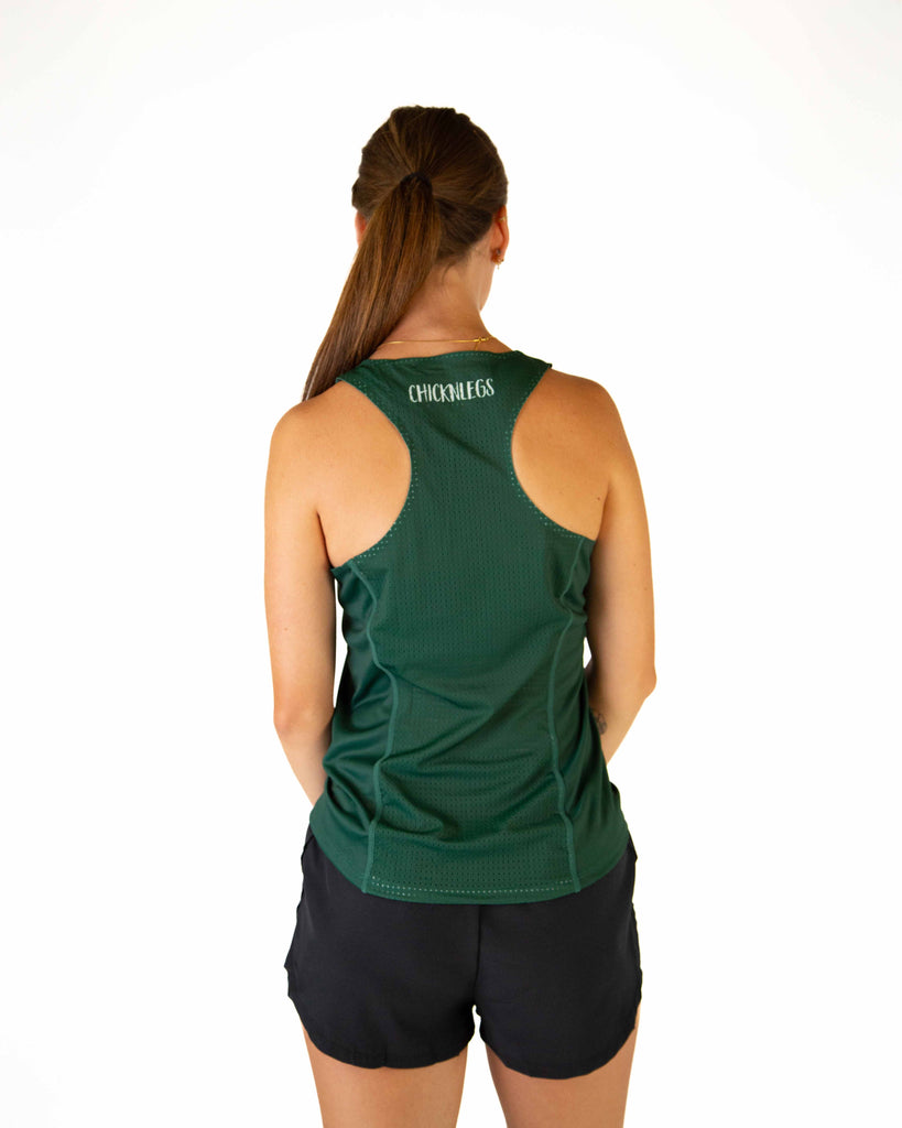Back view of ChicknLegs Performance Running Singlet showcasing the breathable mesh back panel designed for ventilation during intense runs.