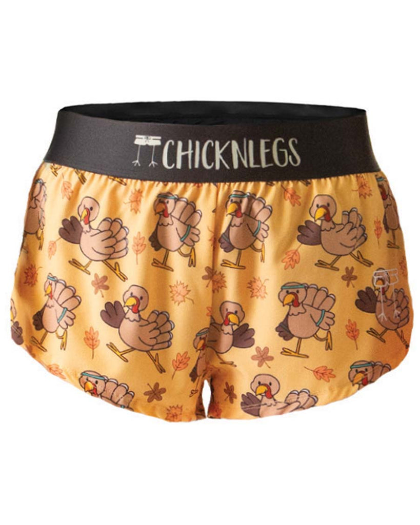 Ghost image of Chicknlegs men's 2 inch split running shorts in the pardon turkey design