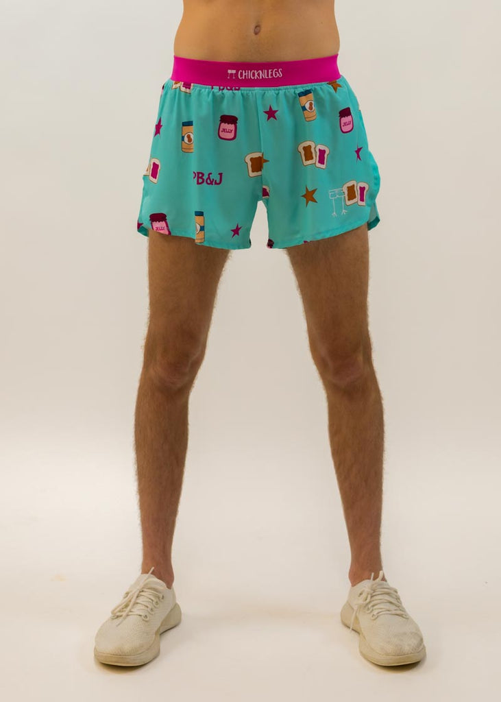 Front view of the men's PB&J 4 inch split running shorts from ChicknLegs.