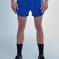 front view of the men's 4 inch royal blue split shorts from ChicknLegs.
