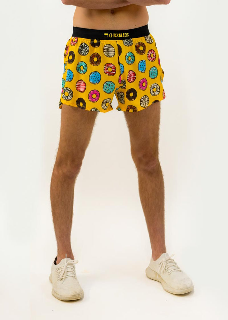Front bottom half view of runner wearing the men's 4 inch salty donuts running shorts.