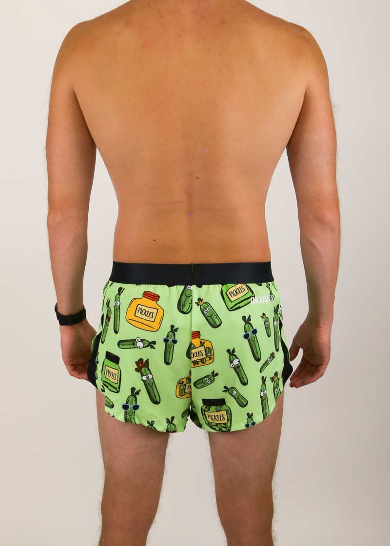 ChicknLegs pickle 2 inch split running shorts back view.