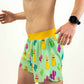 Left side view of the men's 4 inch green llama running shorts from ChicknLegs.