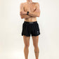 Full body photo of runner wearing the men's 4 inch black split running shorts from ChicknLegs.
