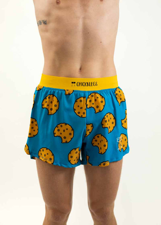 Front closeup view of the men's cookies 4 inch split running shorts from ChicknLegs.