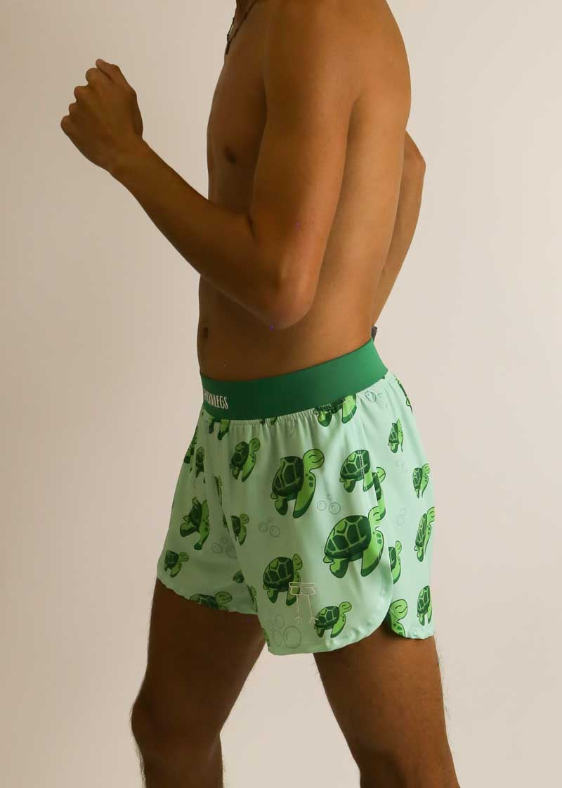 Left side view of the men's sea turtle running shorts from ChicknLegs.