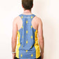 Back view of the ChicknLegs blue bolts performance running singlet featuring a breathable mesh back panel.