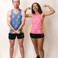 Runners flexing and matching in the pink and blue bolts performance running singlets.