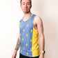 Side view of the men's blue bolts performance singlet from ChicknLegs.