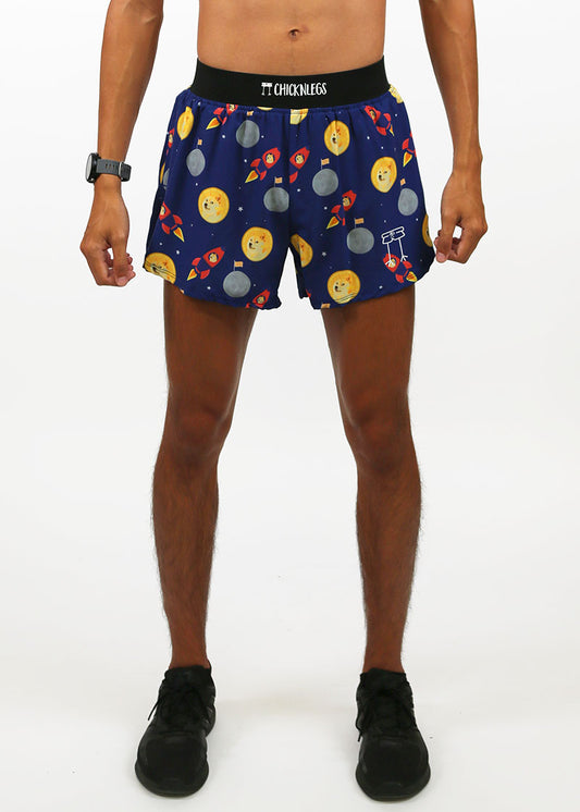 Front view of the men's 4 inch crypto split running shorts from ChicknLegs.