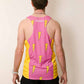 Back view of the men's pink bolts performance running singlet.