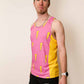 Side view of the ChicknLegs performance running singlet in our pink lightning bolts design.