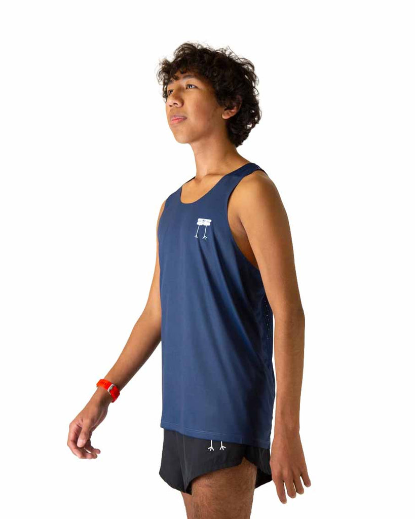 Left side view of ChicknLegs Performance Running Singlet highlighting the smooth, chafe-free seams and lightweight material for optimal movement.