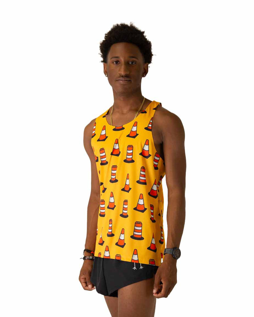 Left side view of ChicknLegs Performance Running Singlet highlighting the smooth, chafe-free seams and lightweight material for optimal movement.