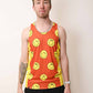 Front view of the men's smiley face performance running singlet from ChicknLegs.