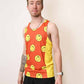 Side view of the ChicknLegs men's smiley running singlet.