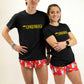 Group shot of the men's and women's performance tees and matching burrito running shorts.